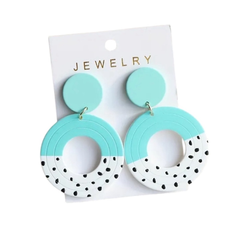 Blue & Black Dot Round Dangle Earrings